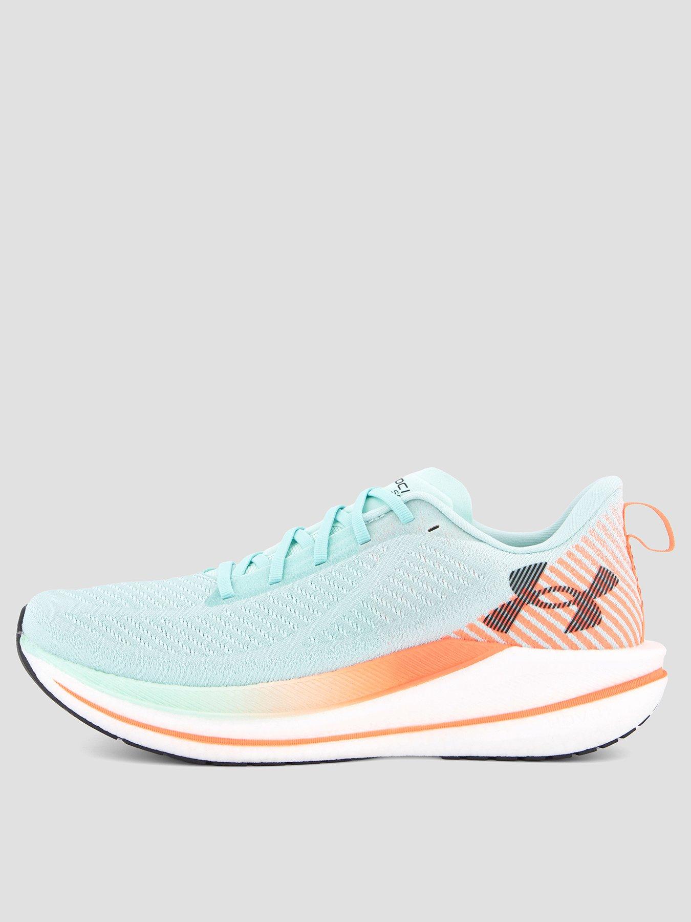UNDER ARMOUR Mens Velociti Speed Running Shoes - Refresh Mint / White / Electric Tangerine