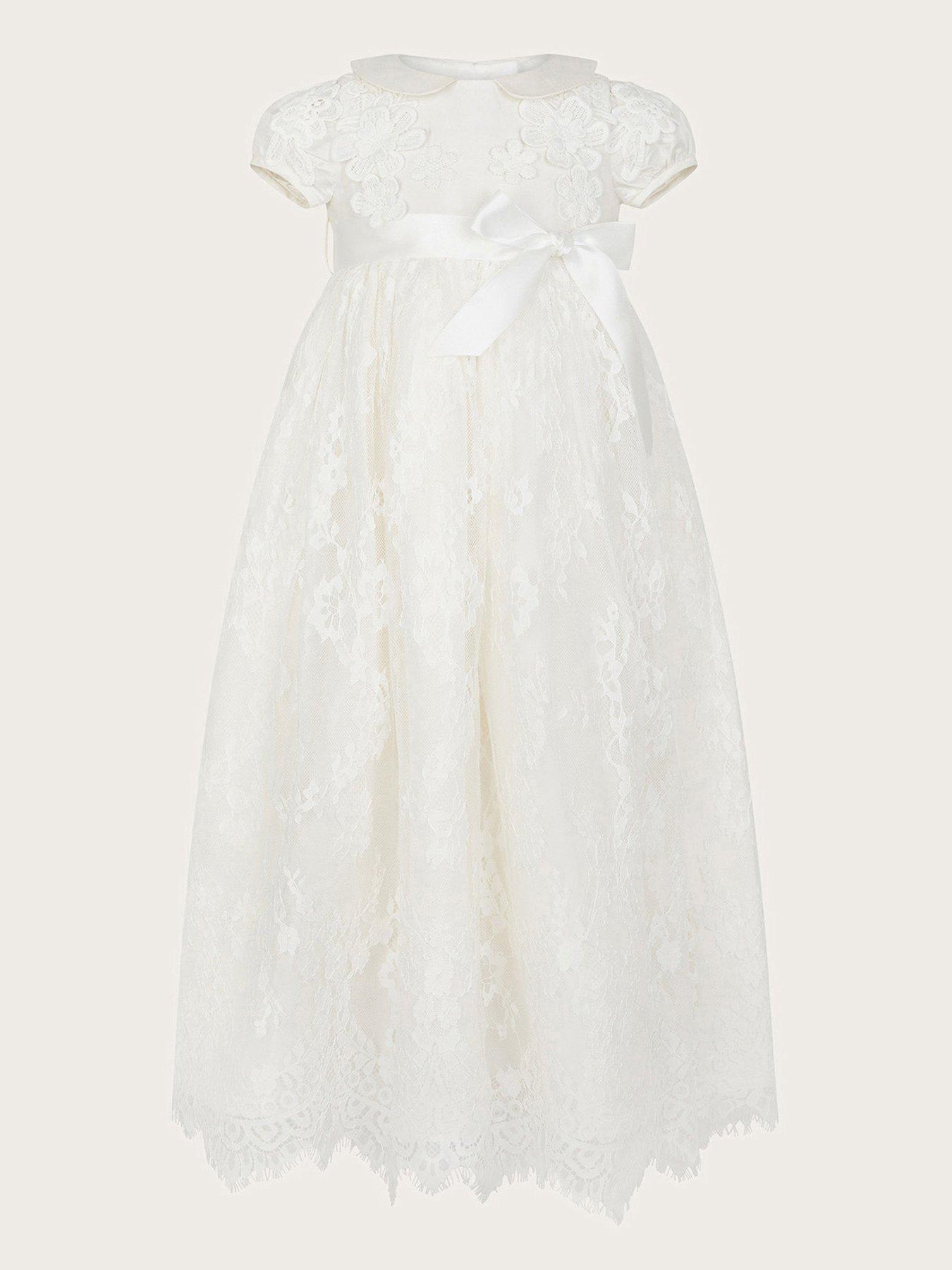 Monsoon Baby Girls Provenza Silk Christening Gown - Ivory