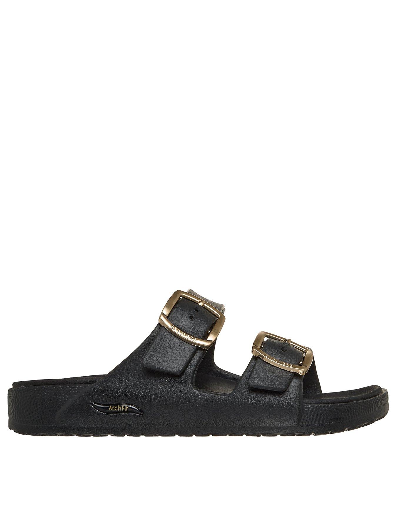 Skechers Arch Fit Cali Breeze 2.0 Gold Star Moulded Double Band Sliders - Black