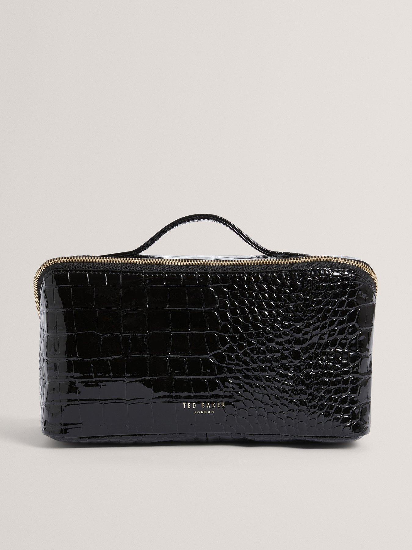 front image of ted-baker-croc-effect-make-up-bag-black