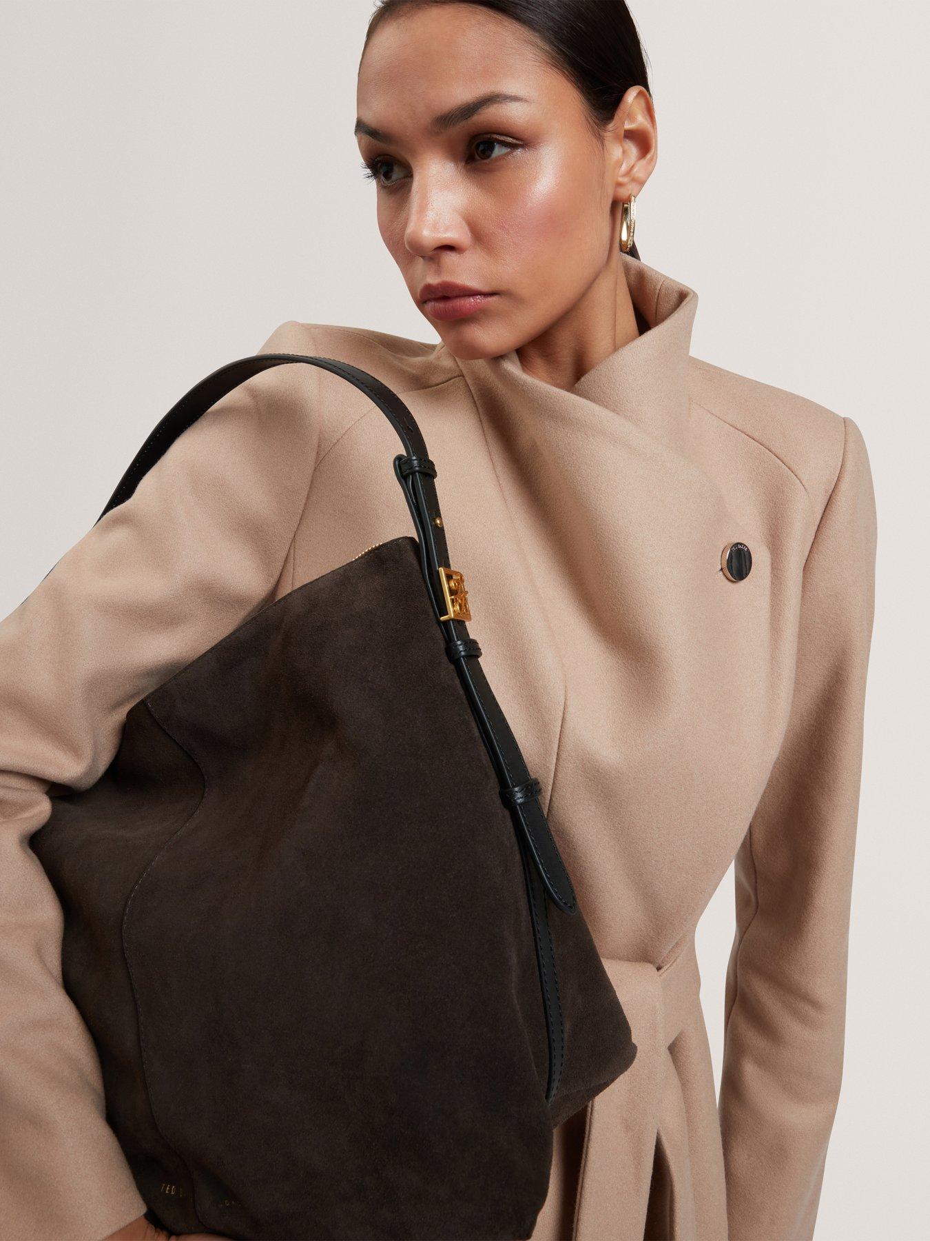 Image 2 of 6 of Ted Baker Script Detail Slouchy Suede Bag - Brown