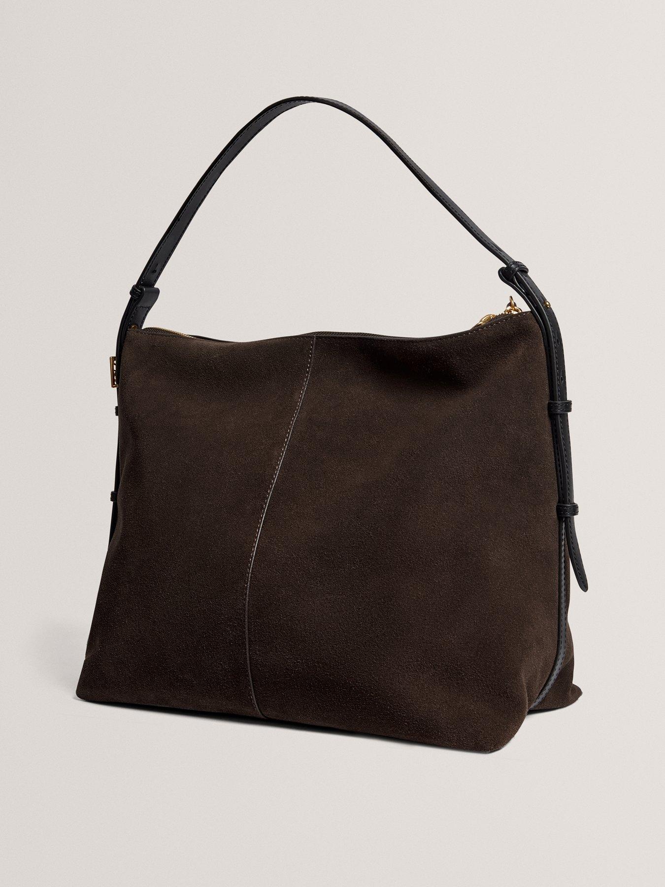 Image 3 of 6 of Ted Baker Script Detail Slouchy Suede Bag - Brown