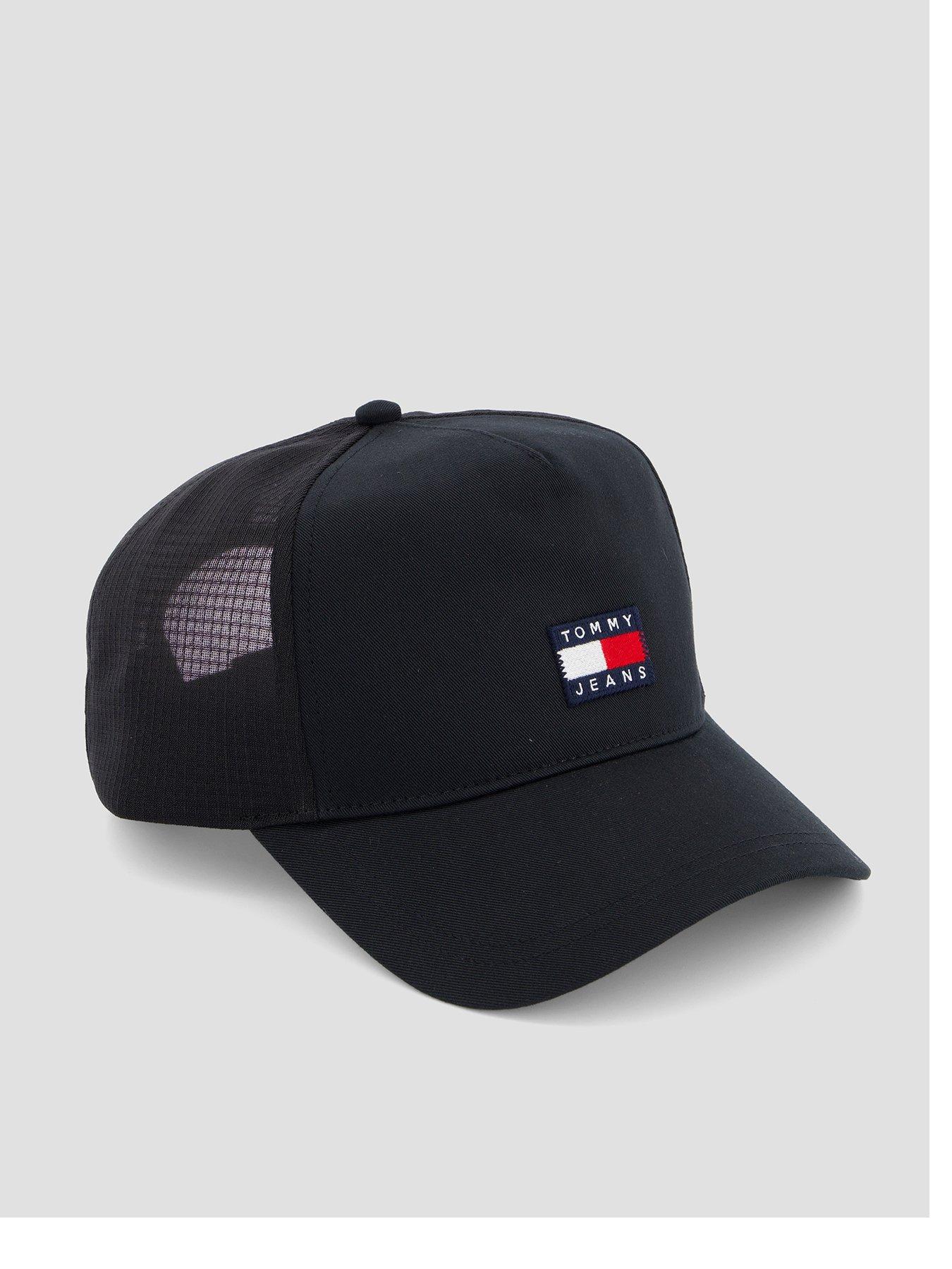 front image of tommy-jeans-heritage-trucker-snapback-cap-black