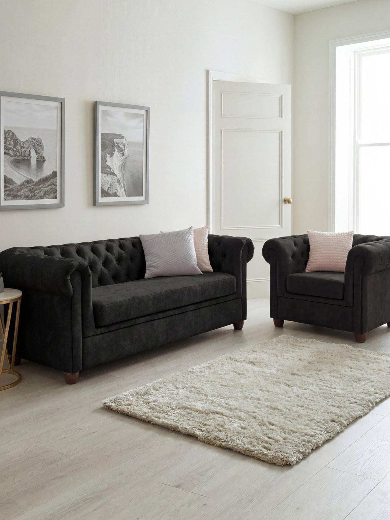 Image 1 of 7 of The Very Collection Chester Chesterfield Leather Look 3 Seater Sofa + Armchair Set - Black (Buy and SAVE!) - FSC&reg; Certified
