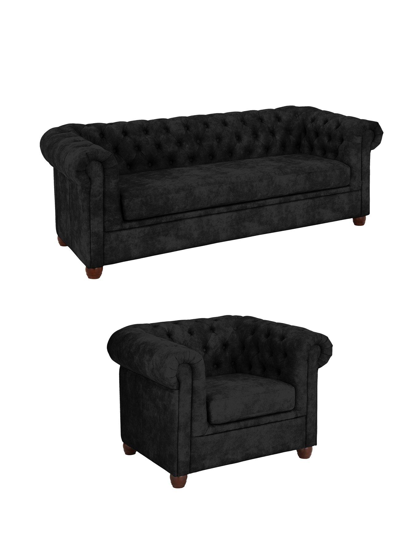 Image 3 of 7 of The Very Collection Chester Chesterfield Leather Look 3 Seater Sofa + Armchair Set - Black (Buy and SAVE!) - FSC&reg; Certified