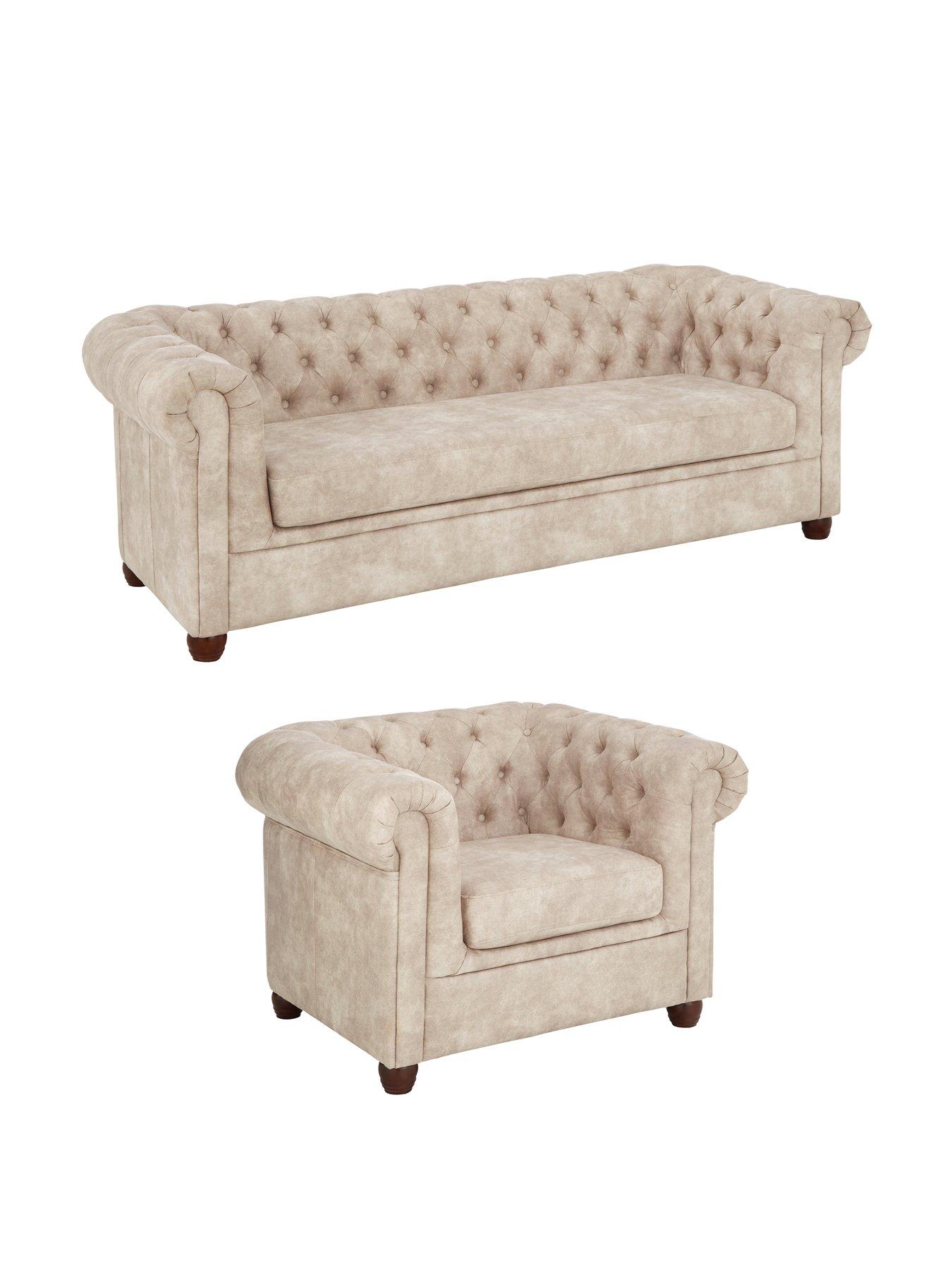 Image 2 of 5 of The Very Collection Chester Chesterfield Leather Look 3 Seater Sofa + Armchair Set - Pebble (Buy and SAVE!) - FSC&reg; Certified