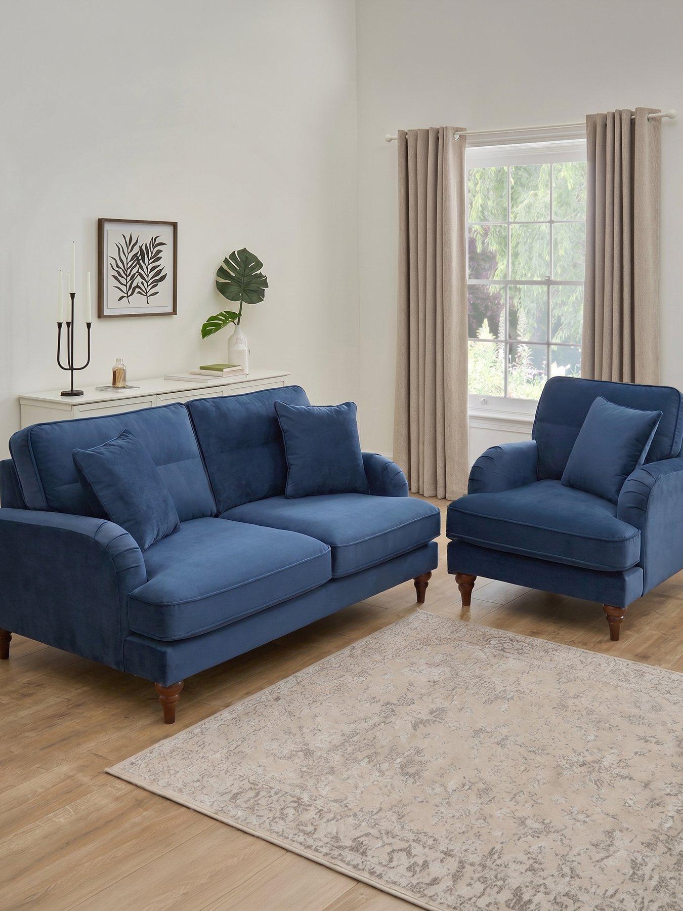Image 1 of 7 of The Very Collection Victoria 3 Seater Sofa + Armchair Set (Buy &amp; SAVE!) - Navy - FSC&reg; Certified
