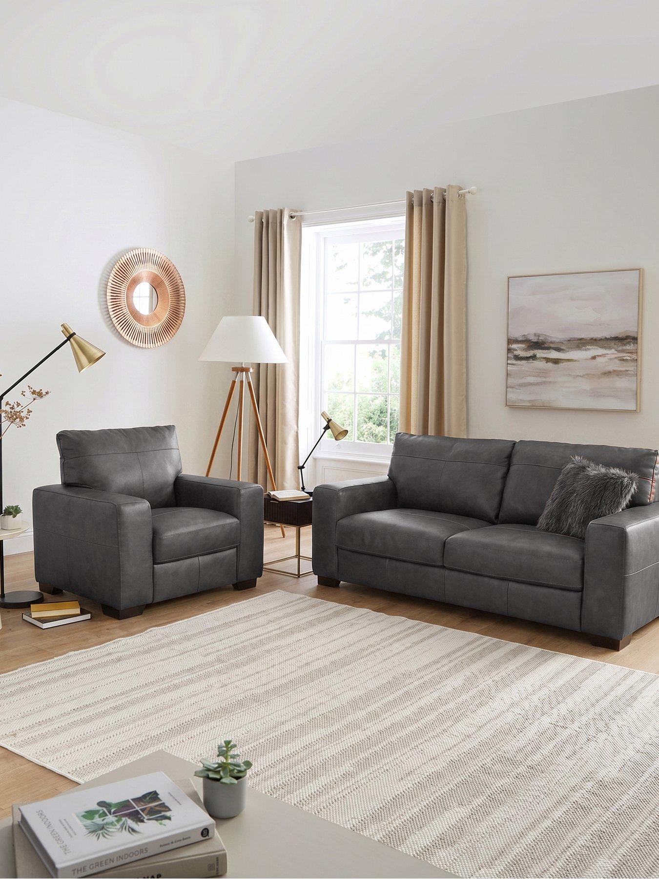 The Very Collection Hampshire 3 Seater Leather Sofa + Chair - FSC® Certified