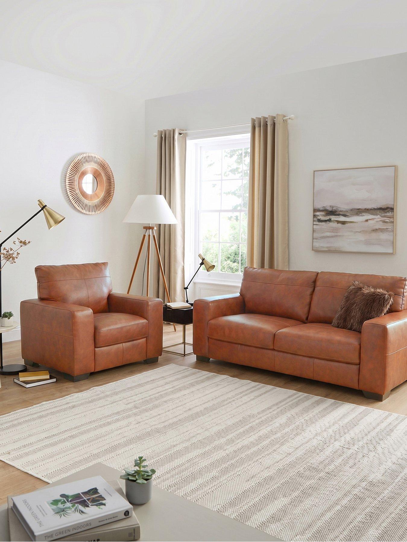 The Very Collection Hampshire 3 Seater Leather Sofa + Chair - FSC® Certified