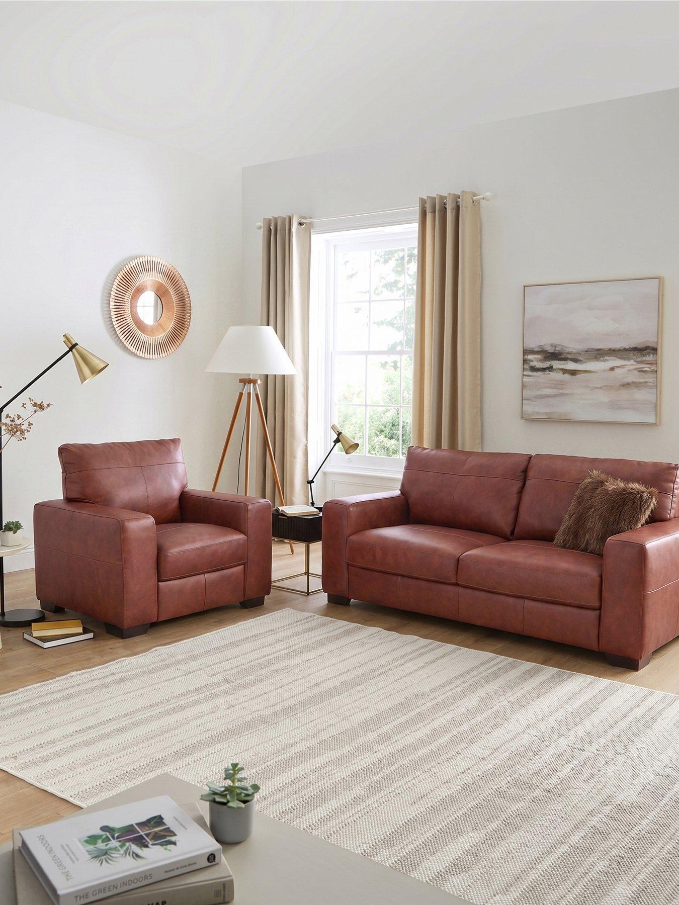 The Very Collection Hampshire 3 Seater Leather Sofa + Chair - FSC® Certified