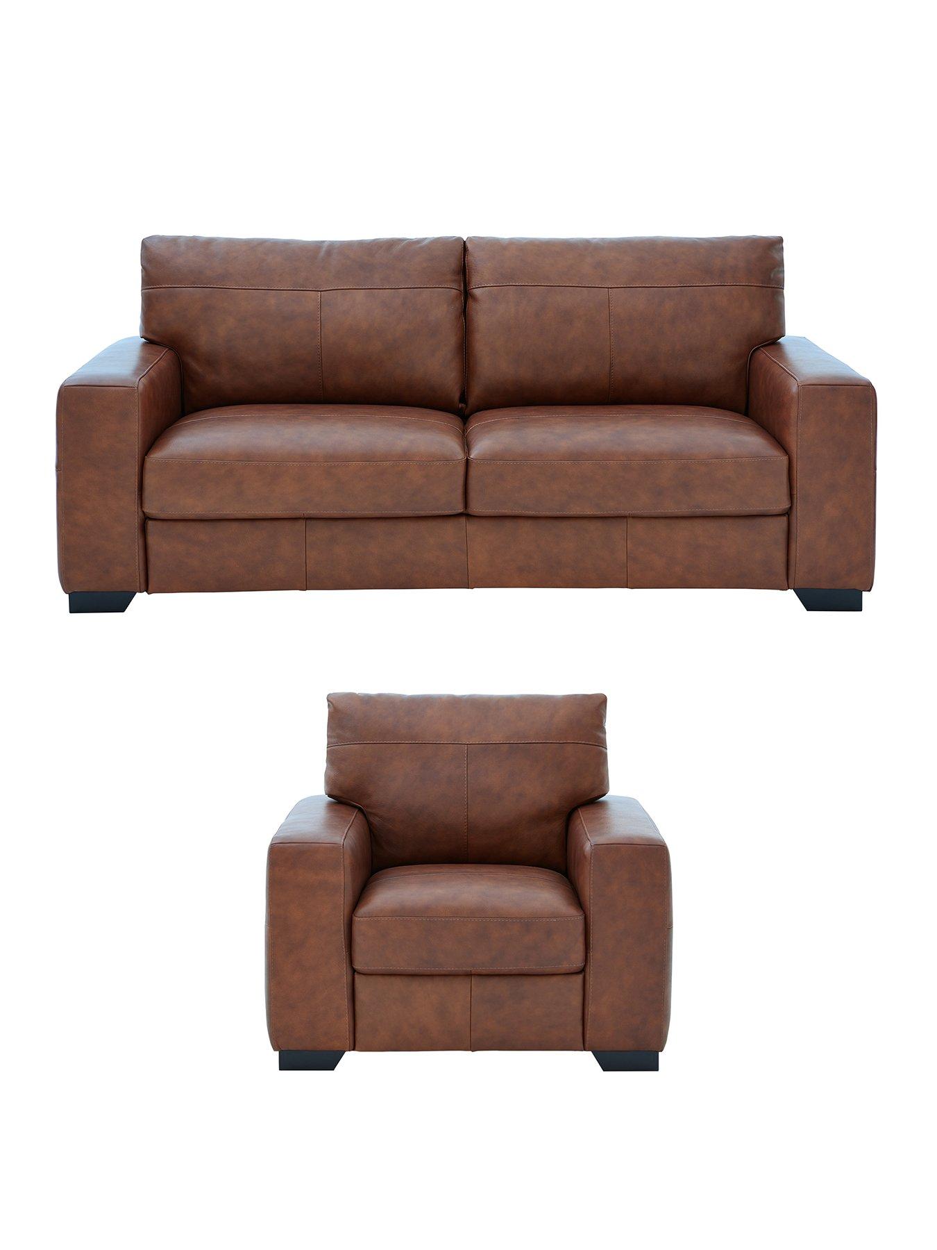 Image 2 of 5 of The Very Collection Hampshire 3 Seater Leather Sofa + Chair - FSC&reg; Certified