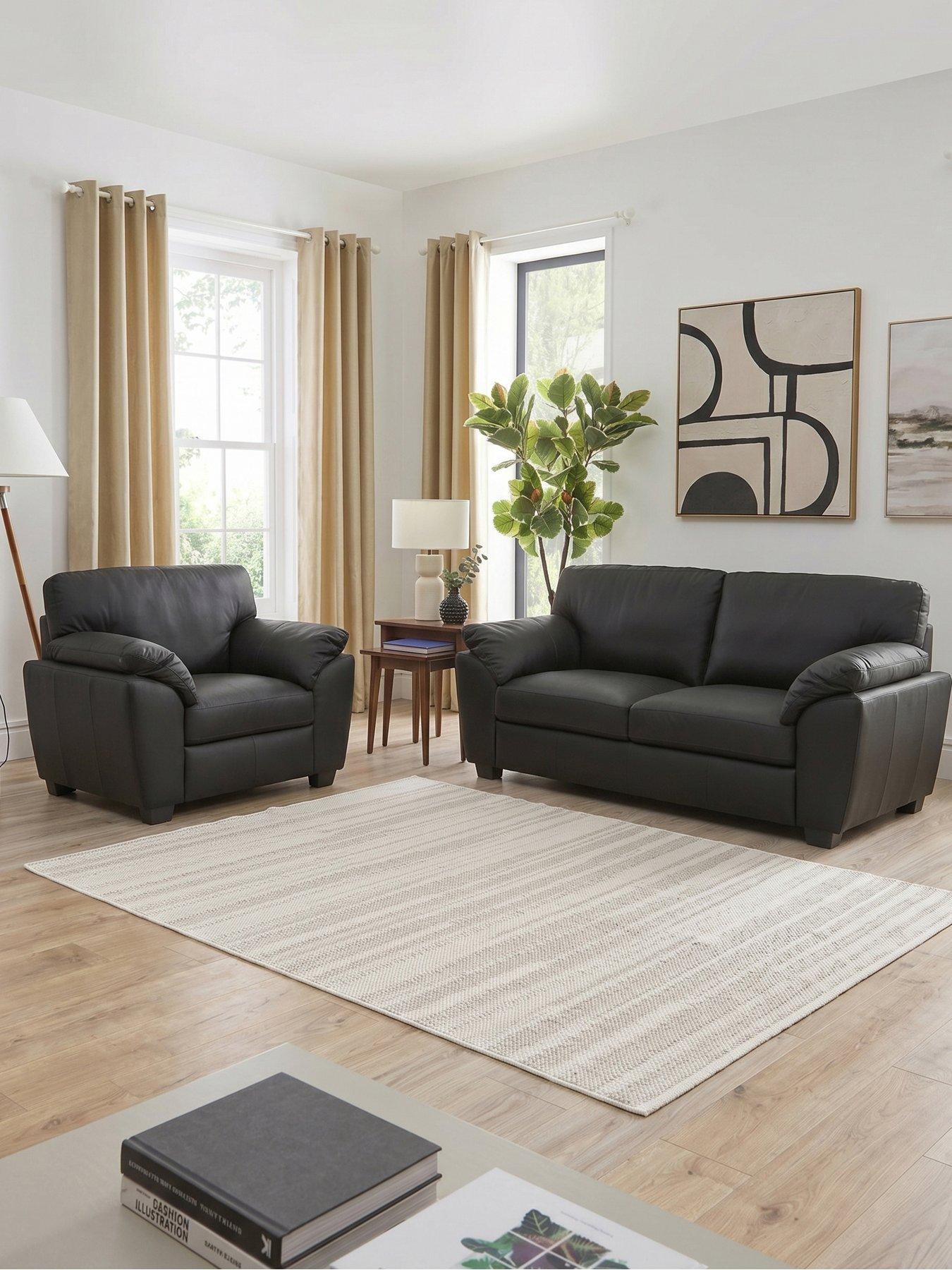 Image 1 of 6 of The Very Collection Montreal 3 Seater Leather Sofa + Chair - FSC&reg; Certified