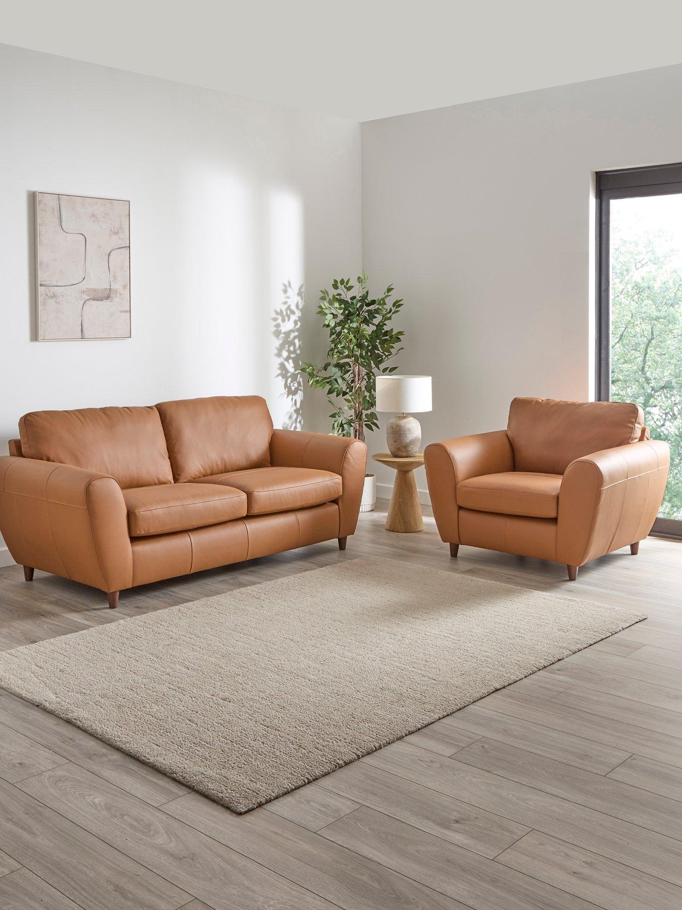 Image 1 of 7 of The Very Collection Shay 3 Seater Leather Sofa + Chair - FSC&reg; Certified