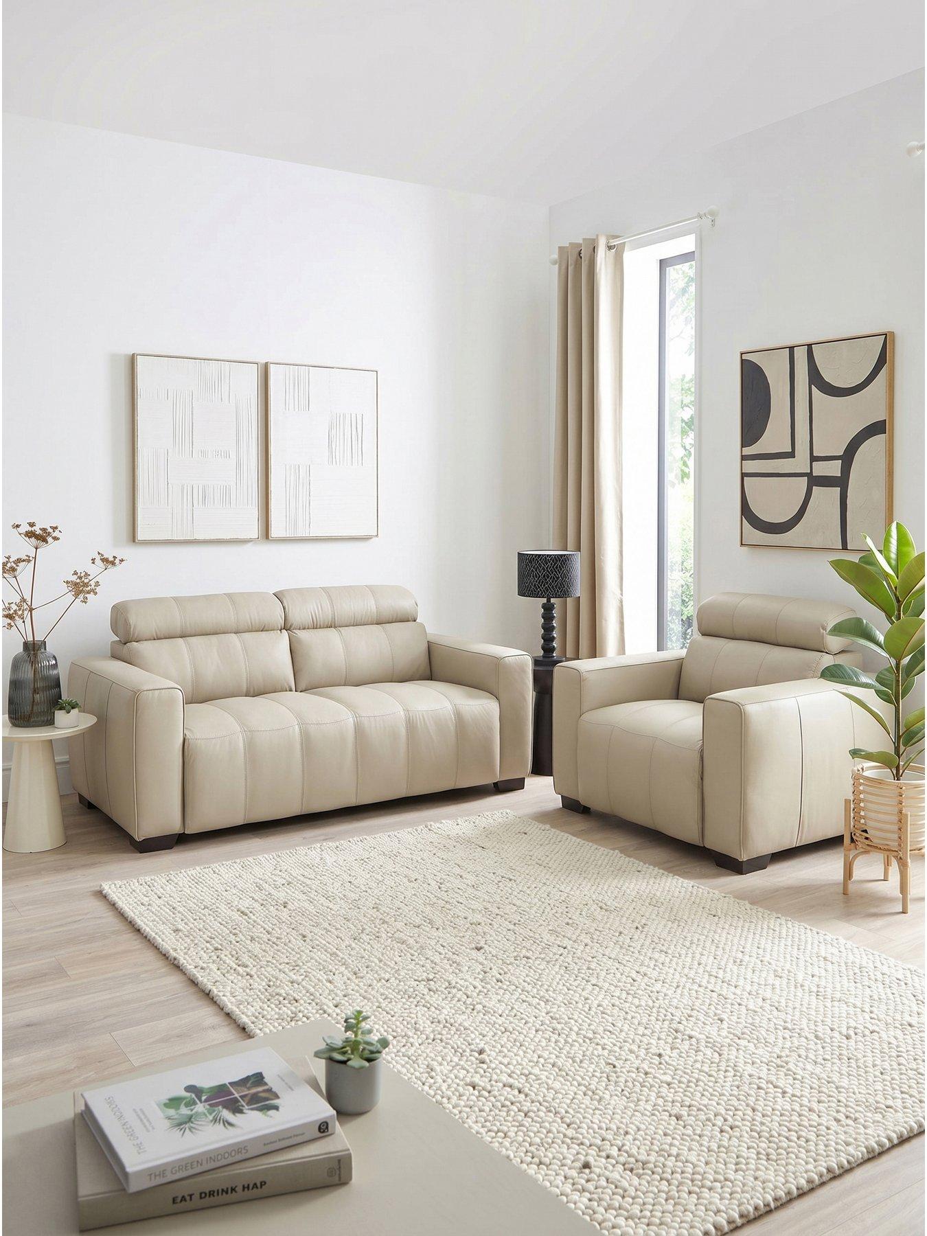 Image 1 of 6 of The Very Collection Cannes 3 Seater Leather Sofa + Chair - FSC&reg; Certified