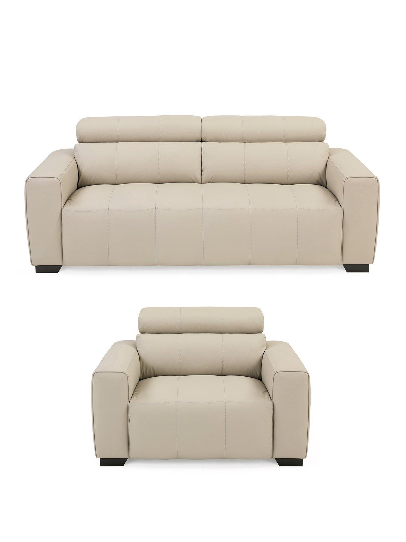 Image 2 of 6 of The Very Collection Cannes 3 Seater Leather Sofa + Chair - FSC&reg; Certified