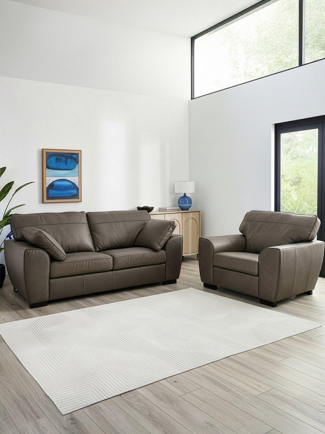Image 1 of 6 of The Very Collection Sona 3 Seater Leather Sofa + Chair - FSC&reg; Certified