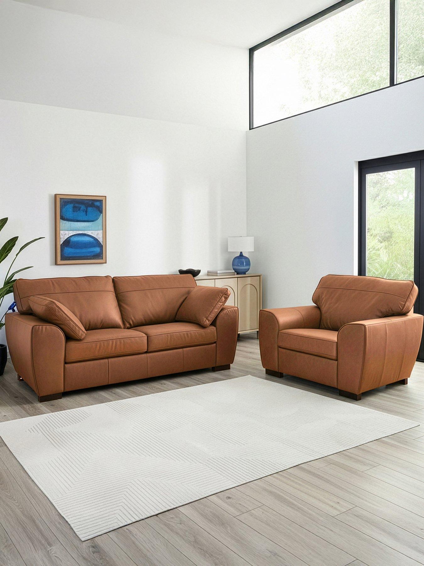 The Very Collection Sona 3 Seater Leather Sofa + Chair - FSC® Certified