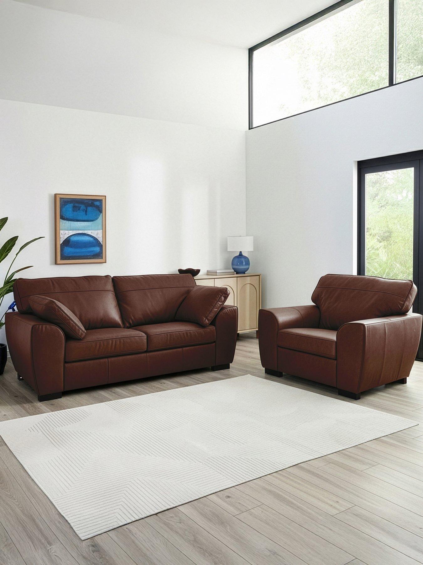 The Very Collection Sona 3 Seater Leather Sofa + Chair - FSC® Certified