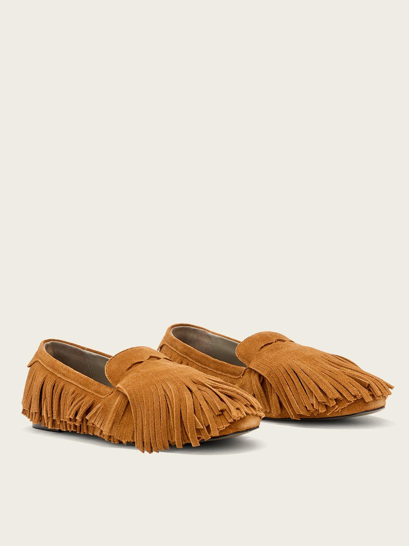  image of allsaints-sandy-fringe-loafer-brown