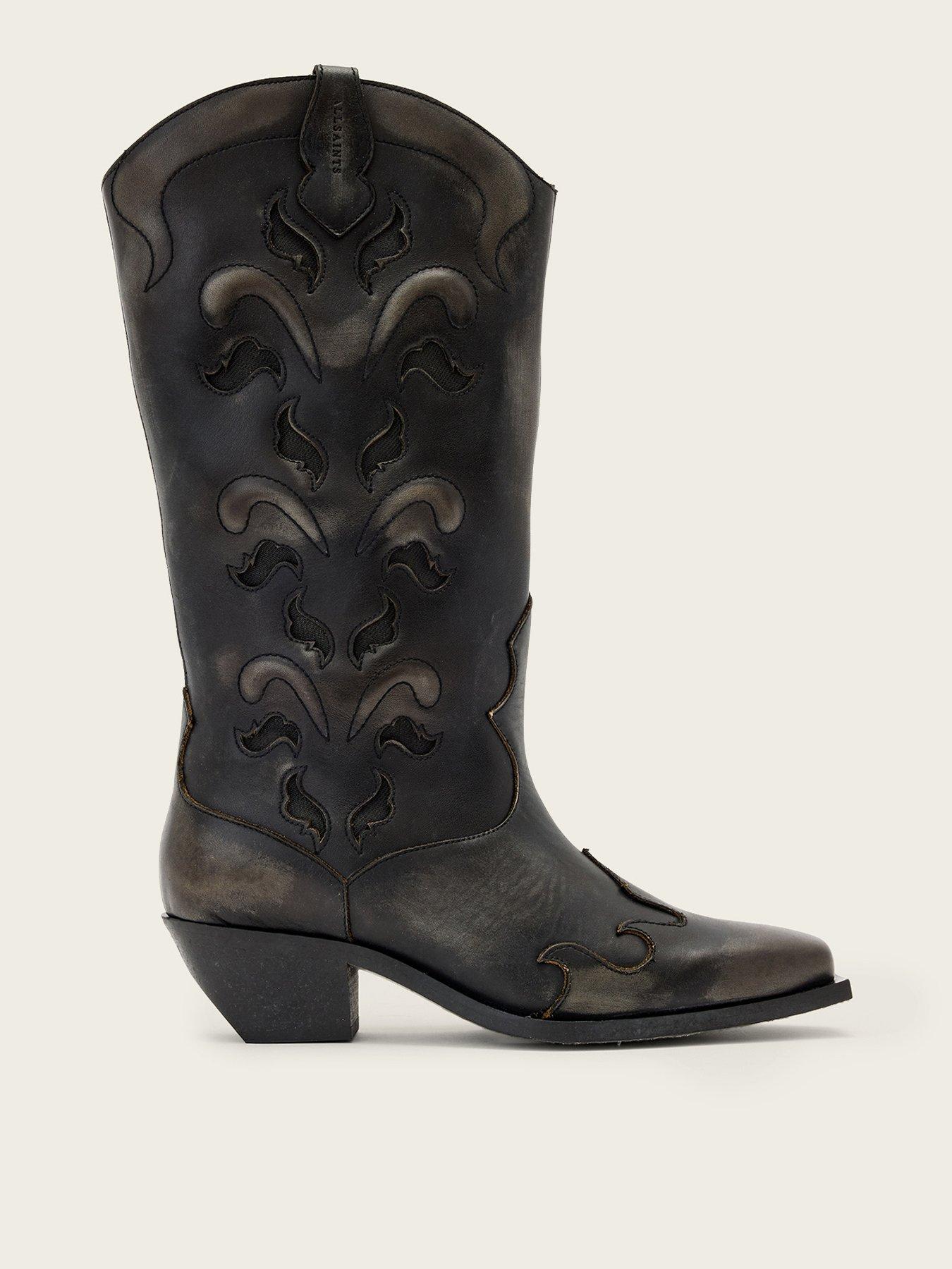 Image 1 of 5 of AllSaints Dolly Leather Western Boots - Brown