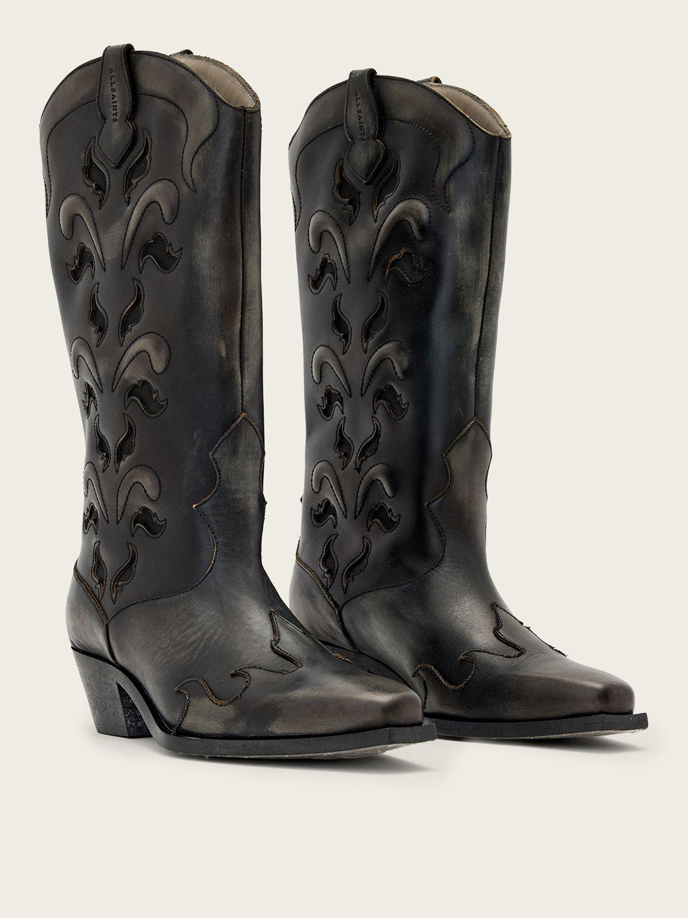 Image 2 of 5 of AllSaints Dolly Leather Western Boots - Brown