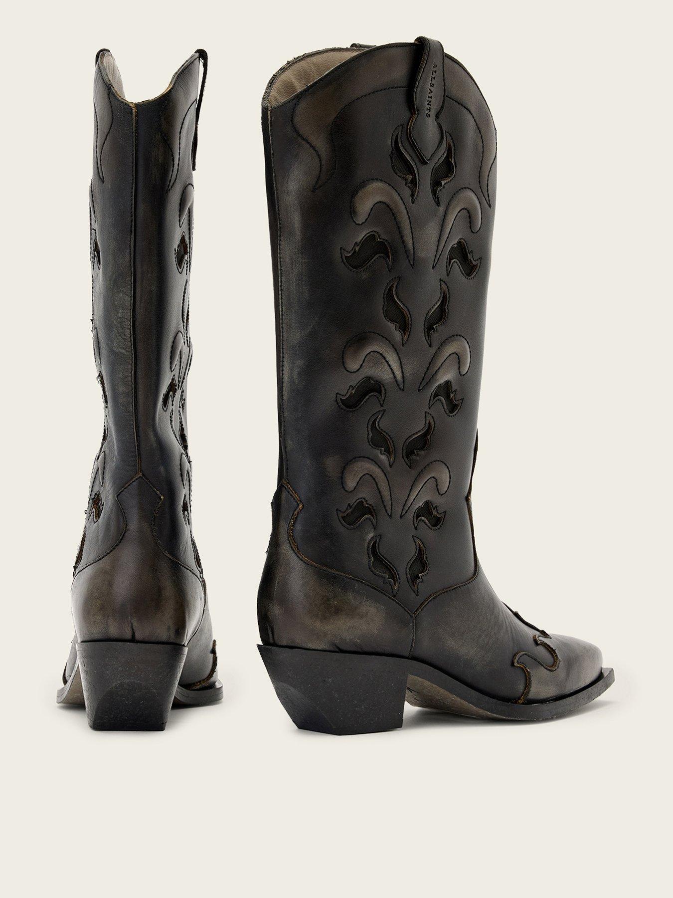 Image 3 of 5 of AllSaints Dolly Leather Western Boots - Brown