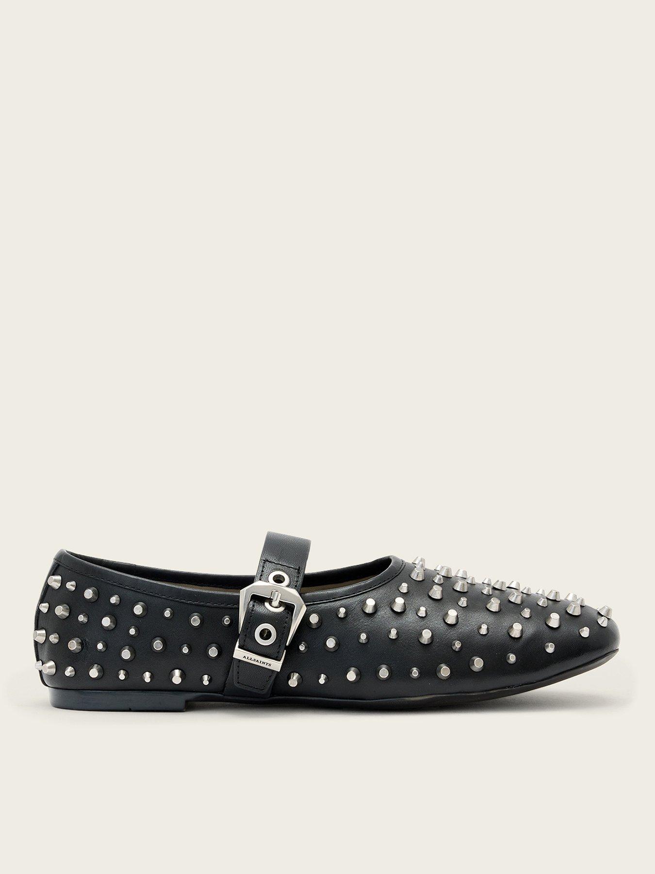 AllSaints Sabine Leather Stud Ballet Shoes - Black