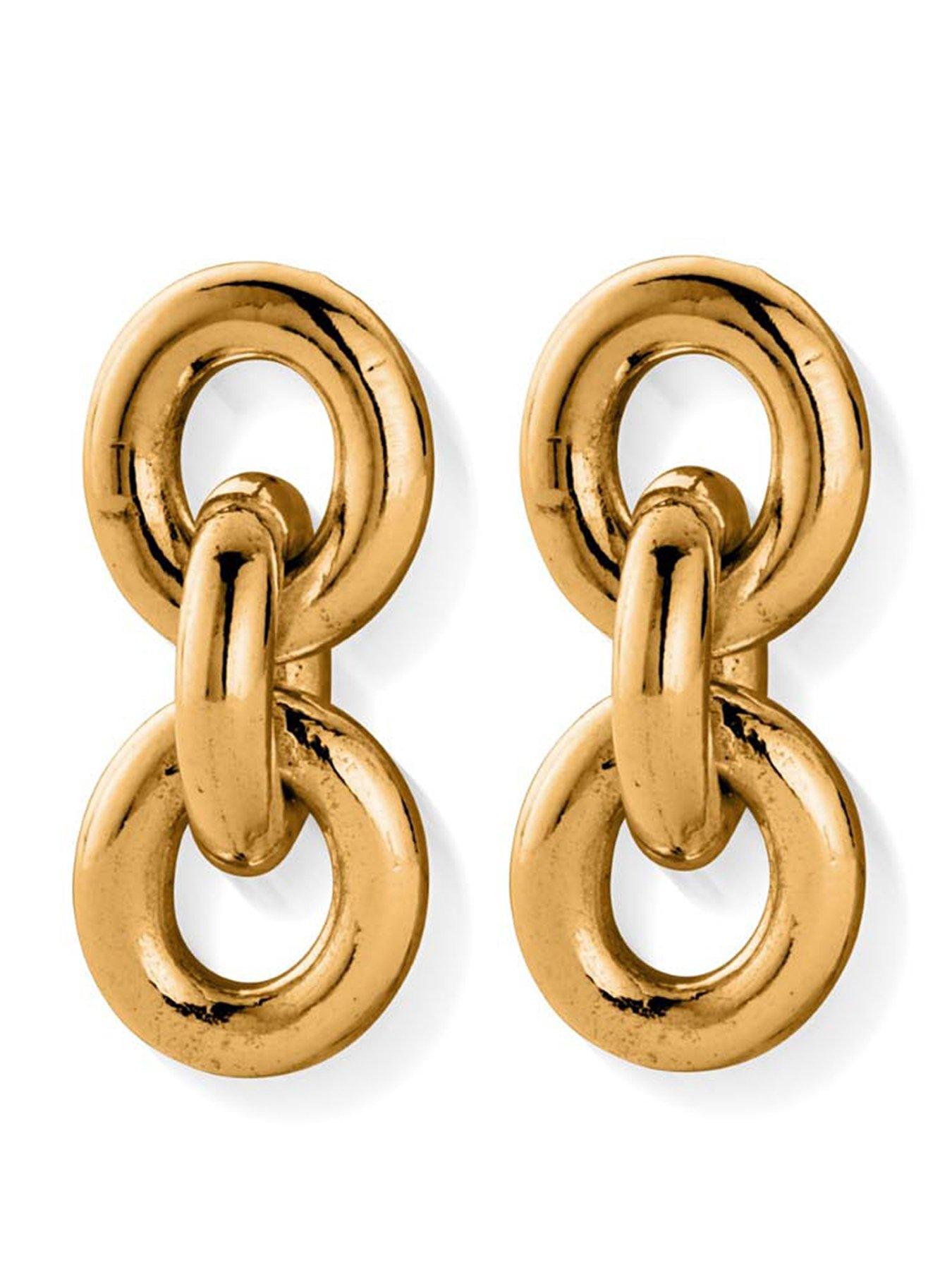 front image of chlobo-gold-anchor-chain-3-link-earrings