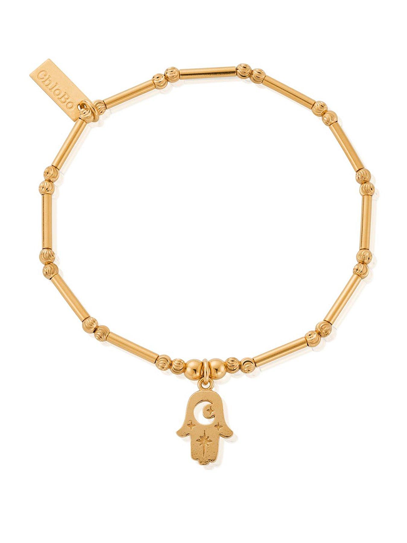 ChloBo GOLD DAINTY MOON CUT SPARKLE HAMSA BRACELET