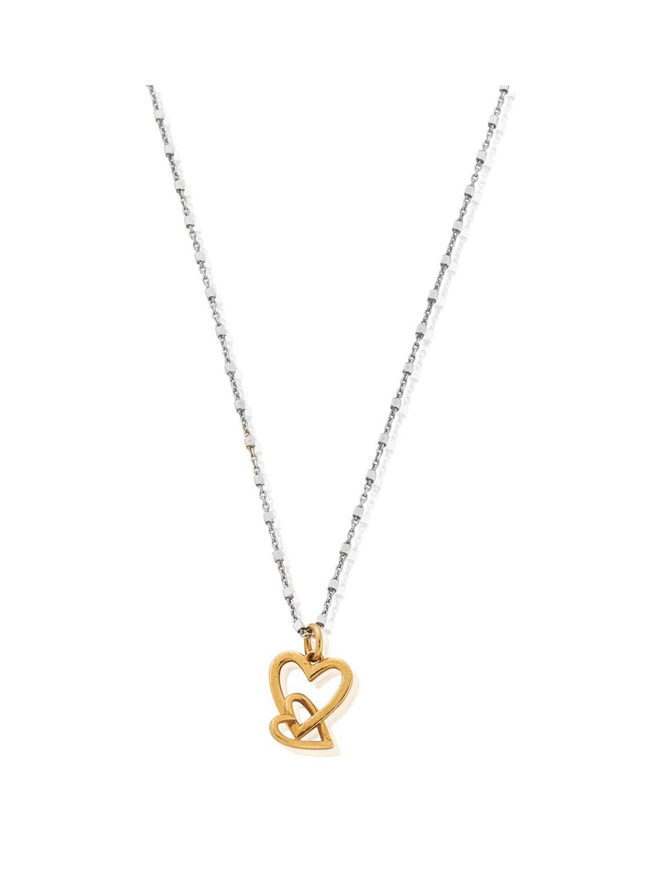 ChloBo GOLD AND SILVER DELICATE CUBE CHAIN INTERLOCKING HEART NECKLACE
