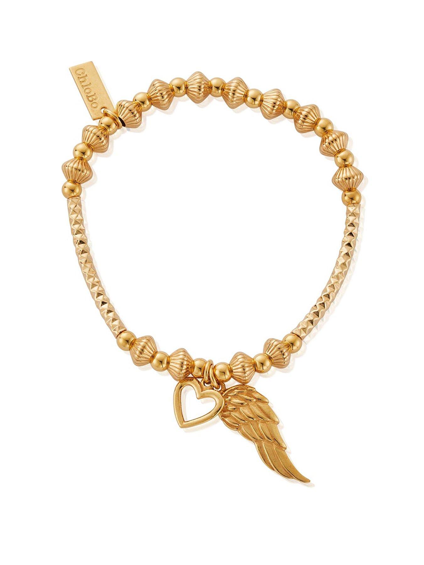 Image 1 of 1 of ChloBo Gold Pattern Noodle Disc Heart And Angel Wing Bracelet