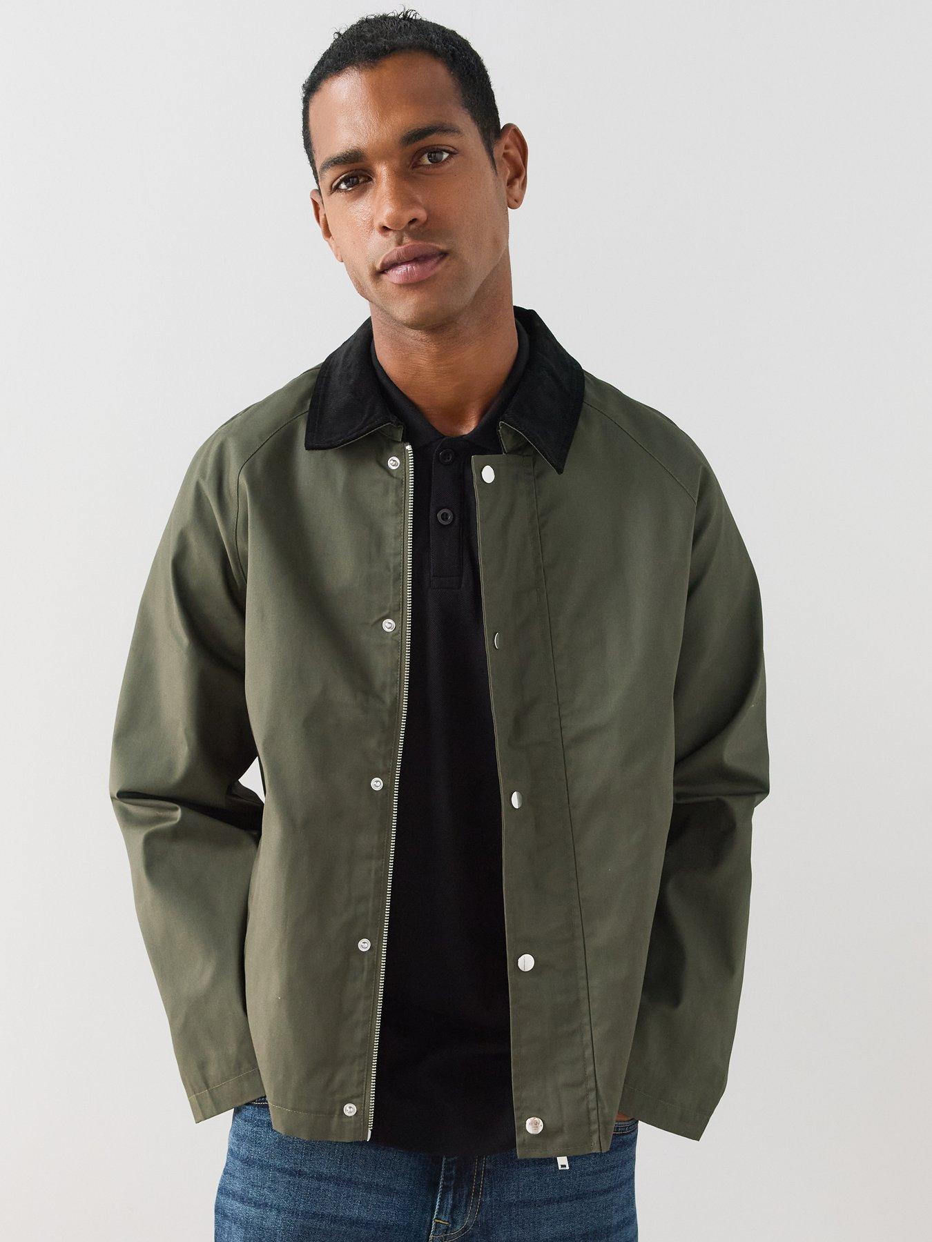 Image 1 of 7 of The Very Collection Cord Collar Wax Jacket - Khaki