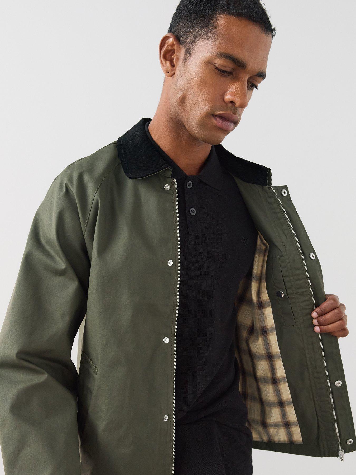 Image 4 of 7 of The Very Collection Cord Collar Wax Jacket - Khaki
