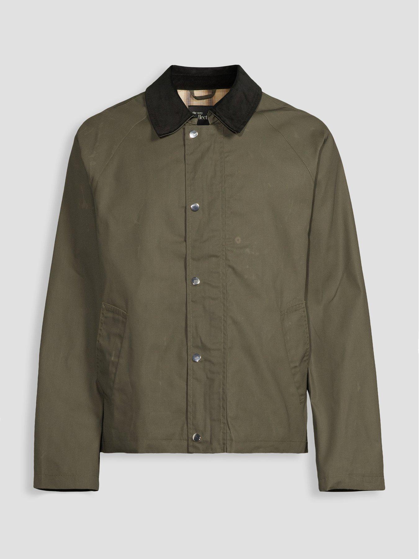 Image 7 of 7 of The Very Collection Cord Collar Wax Jacket - Khaki
