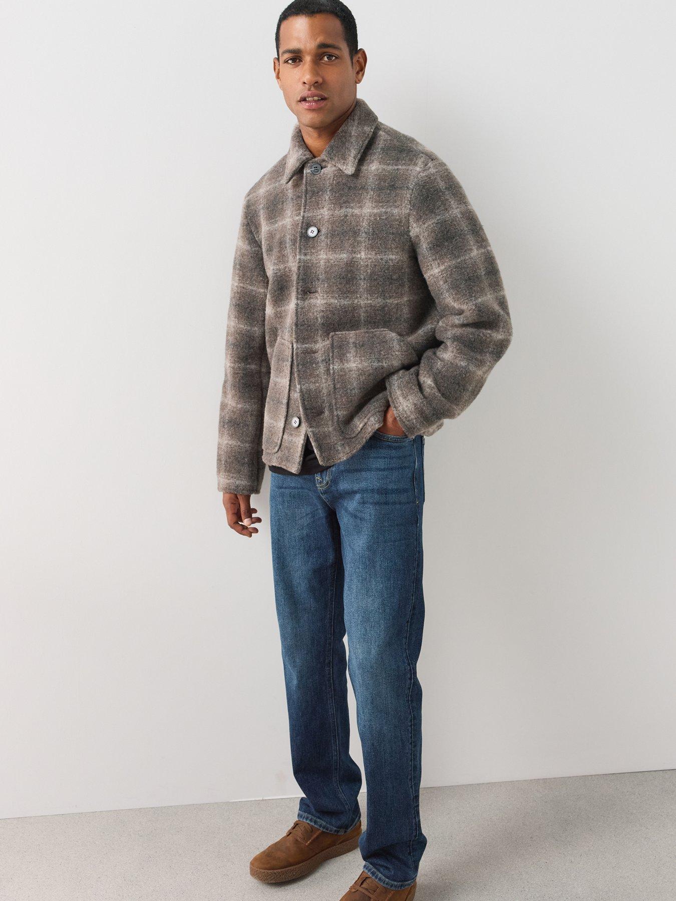 Image 5 of 7 of The Very Collection Faux Wool Button Up Checked Harrington - Brown