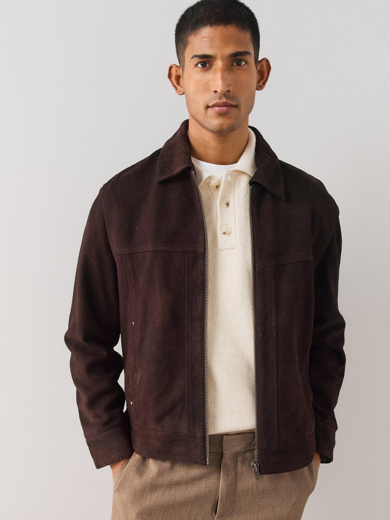 Image 1 of 6 of The Very Collection Mens Suede Zip Through Collared Jacket - Brown