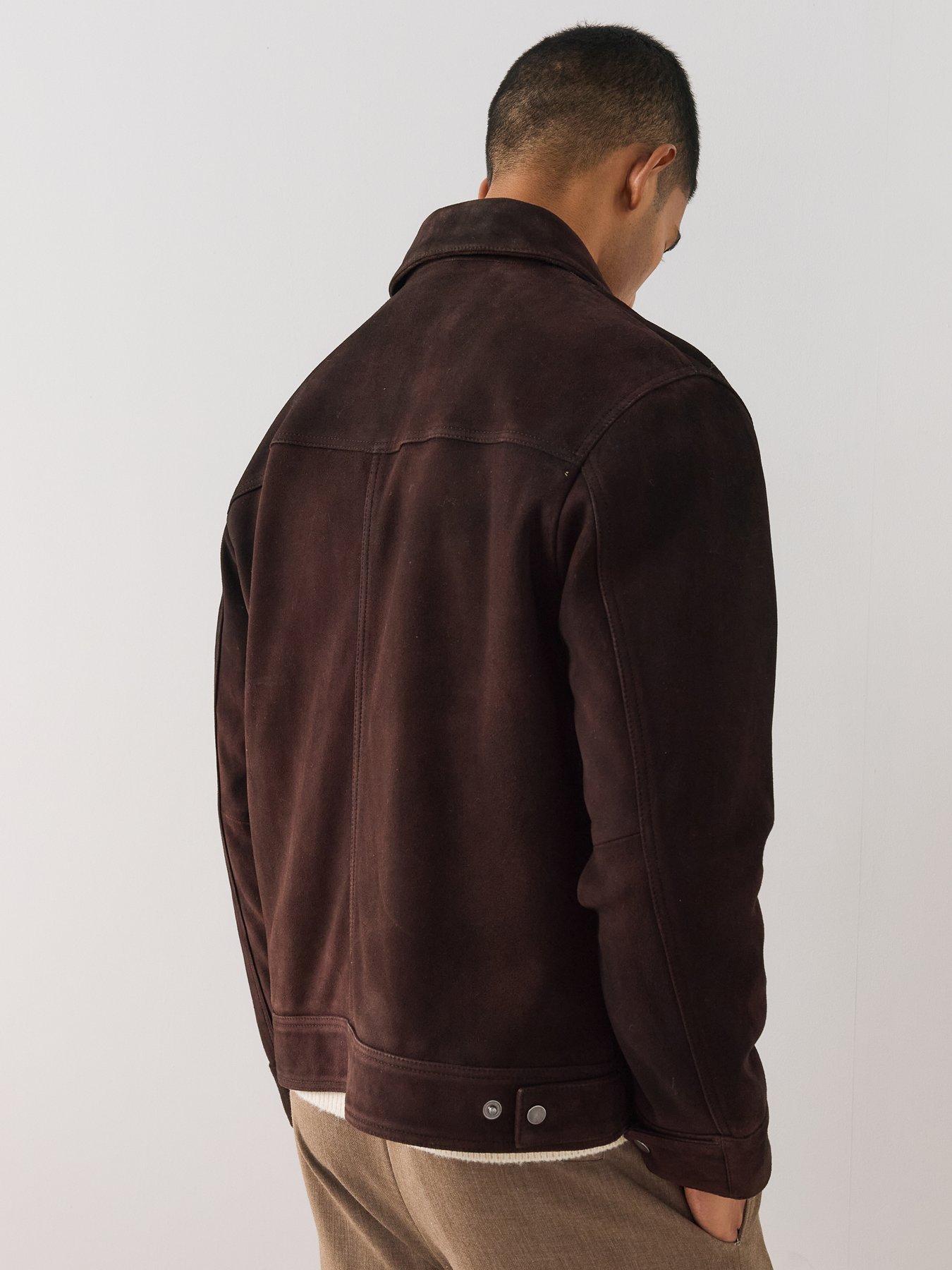 Image 2 of 6 of The Very Collection Mens Suede Zip Through Collared Jacket - Brown