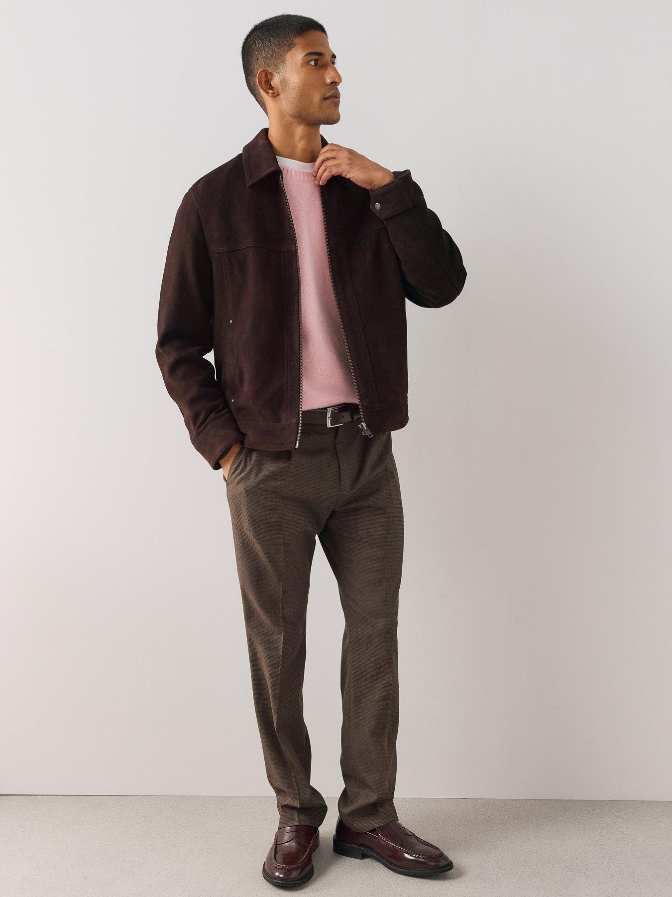 Image 3 of 6 of The Very Collection Mens Suede Zip Through Collared Jacket - Brown