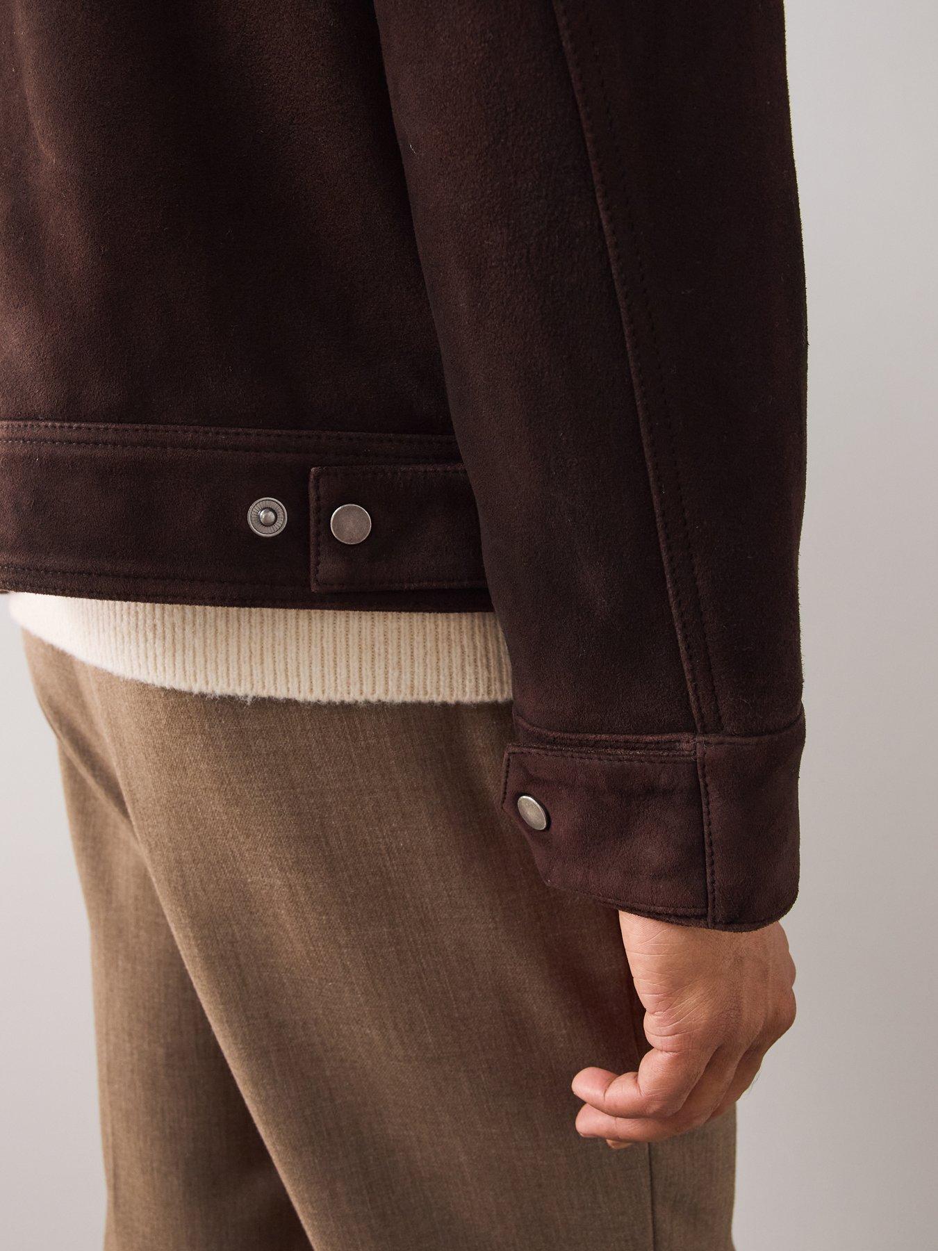 Image 4 of 6 of The Very Collection Mens Suede Zip Through Collared Jacket - Brown