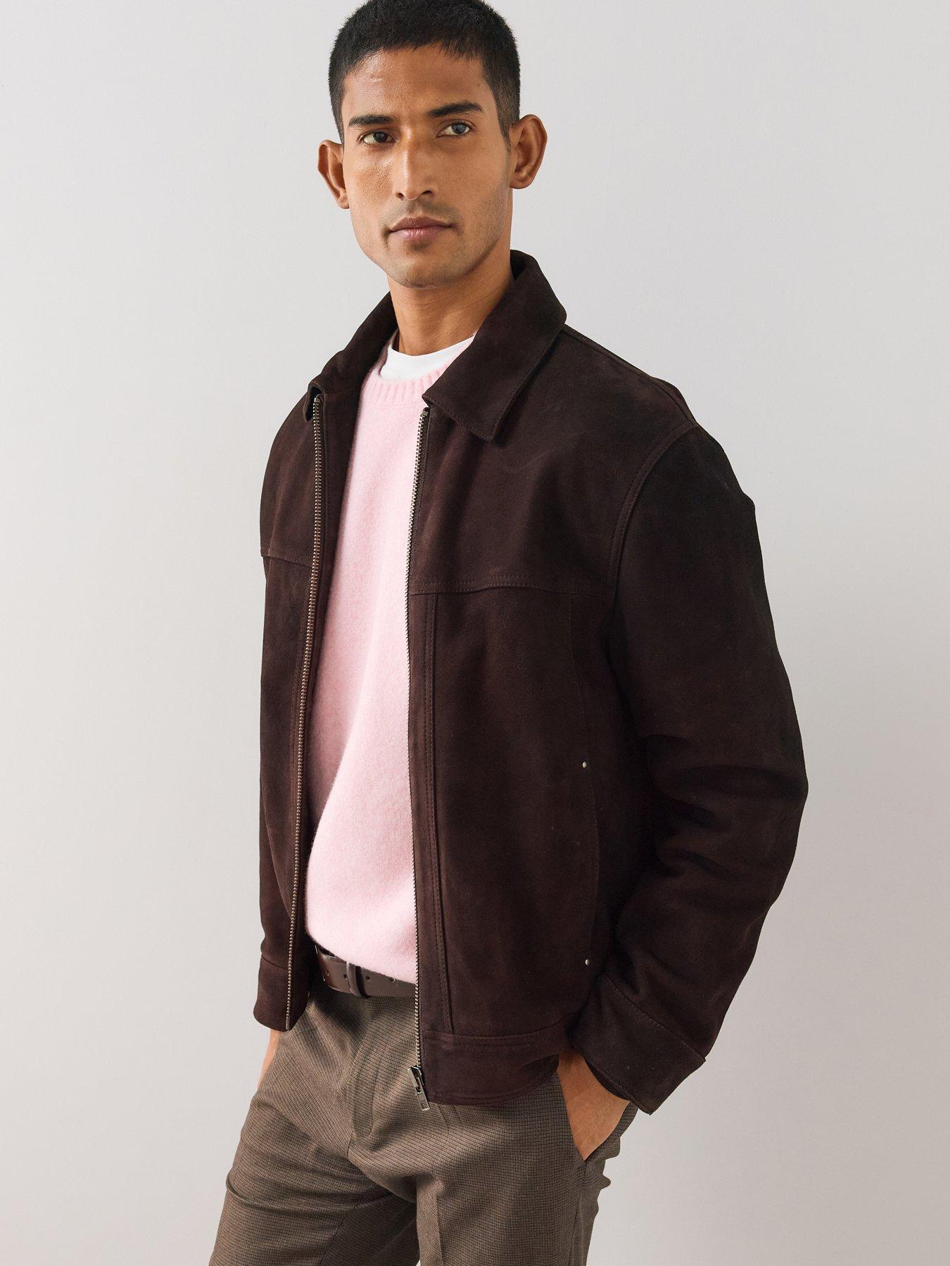Image 5 of 6 of The Very Collection Mens Suede Zip Through Collared Jacket - Brown