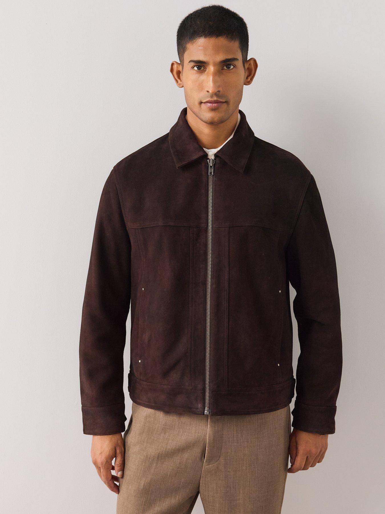 Image 6 of 6 of The Very Collection Mens Suede Zip Through Collared Jacket - Brown