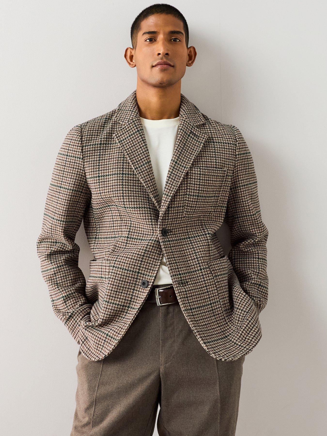 Image 1 of 7 of The Very Collection Wool Blend Herringbone Blazer - Brown