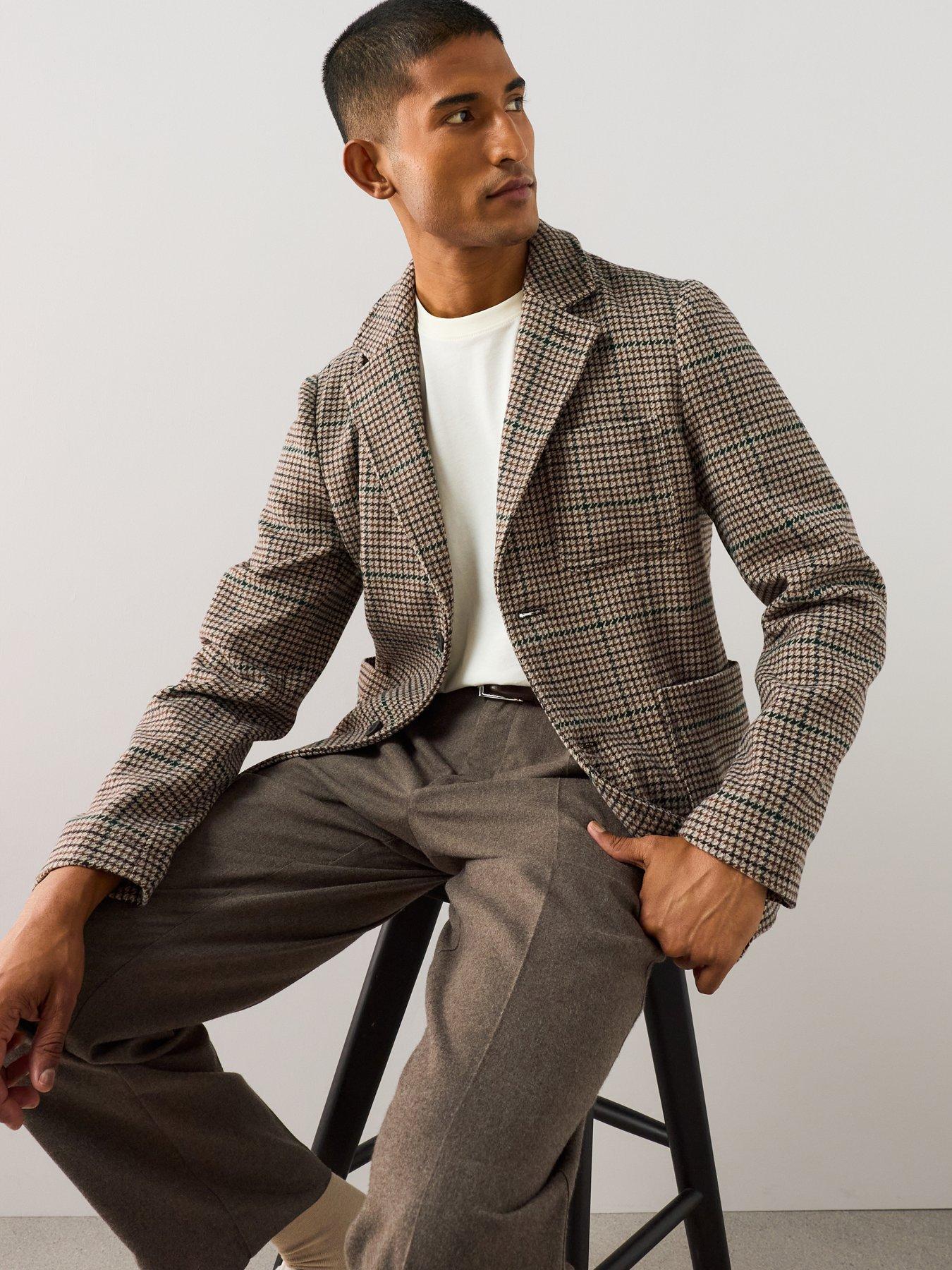 Image 4 of 7 of The Very Collection Wool Blend Herringbone Blazer - Brown