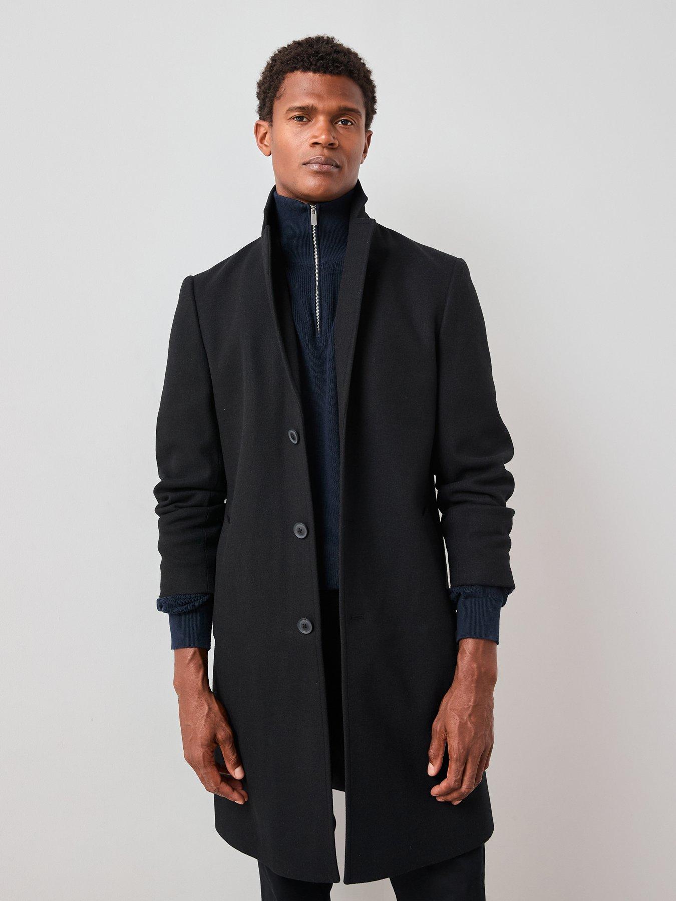 Image 1 of 7 of The Very Collection Mens Notch Collar Button-Through Overcoat - Black