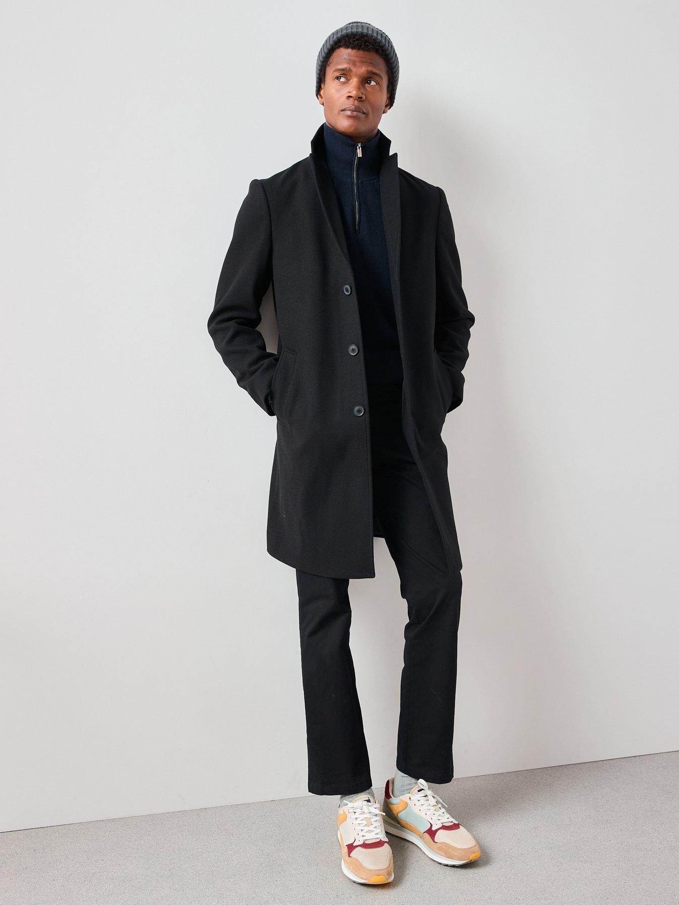 Image 3 of 7 of The Very Collection Mens Notch Collar Button-Through Overcoat - Black