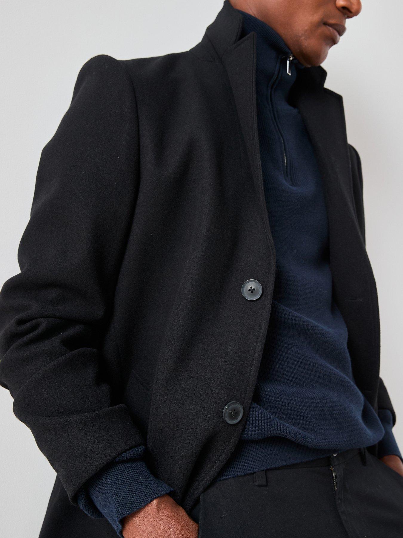 Image 4 of 7 of The Very Collection Mens Notch Collar Button-Through Overcoat - Black