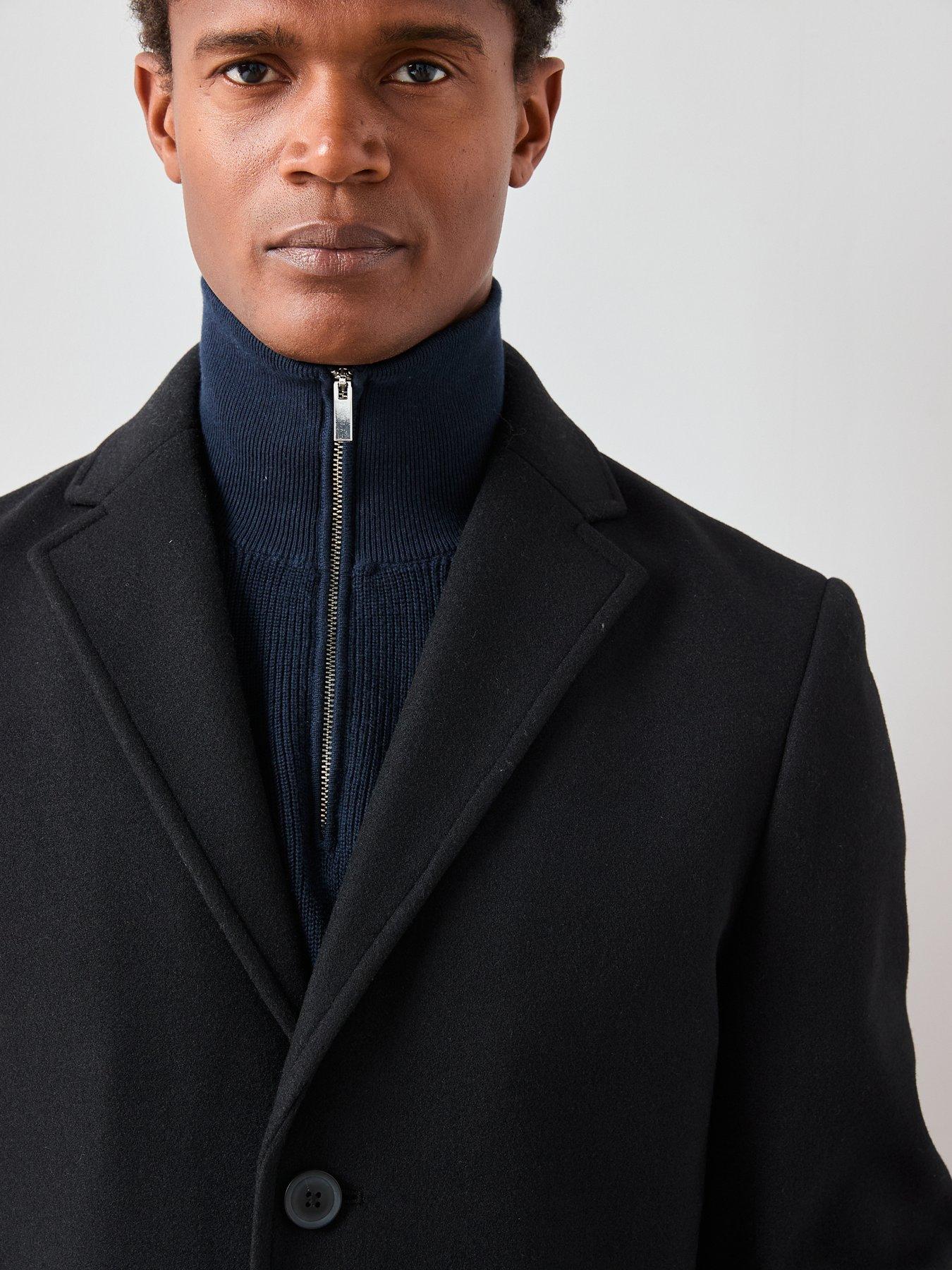 Image 6 of 7 of The Very Collection Mens Notch Collar Button-Through Overcoat - Black