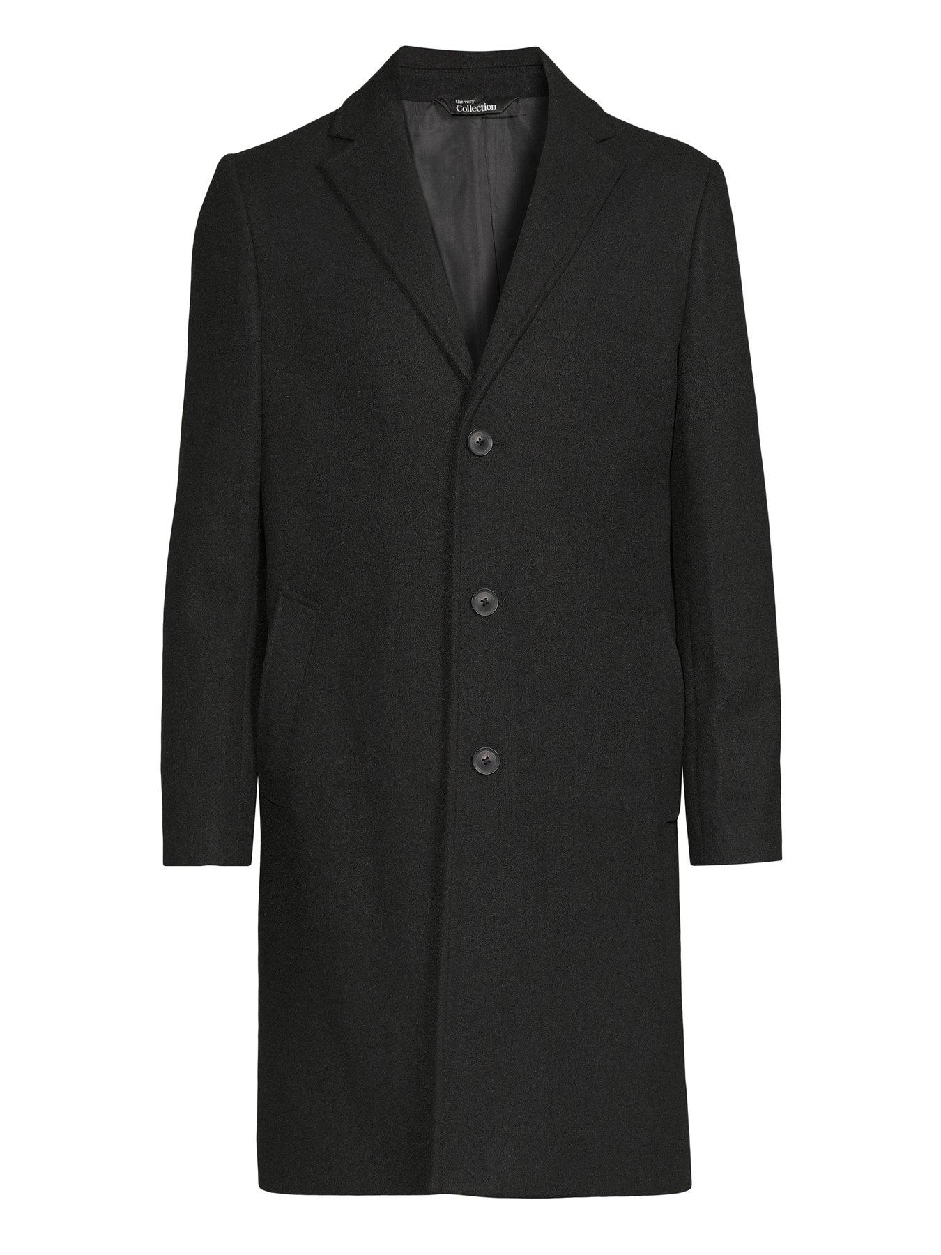 Image 7 of 7 of The Very Collection Mens Notch Collar Button-Through Overcoat - Black