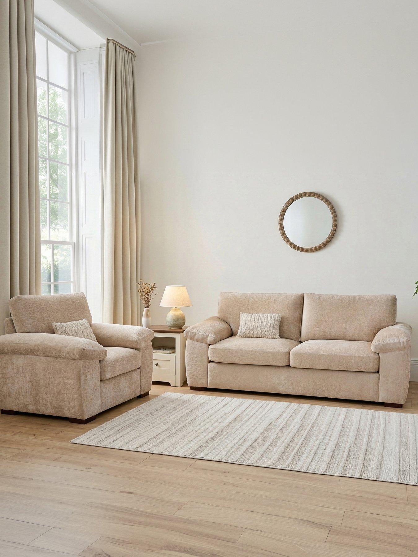 Image 1 of 7 of The Very Collection Salerno Standard Back Fabric 3 Seater Sofa + Armchair Set (Buy &amp; SAVE!) - Natural - FSC&reg; Certified