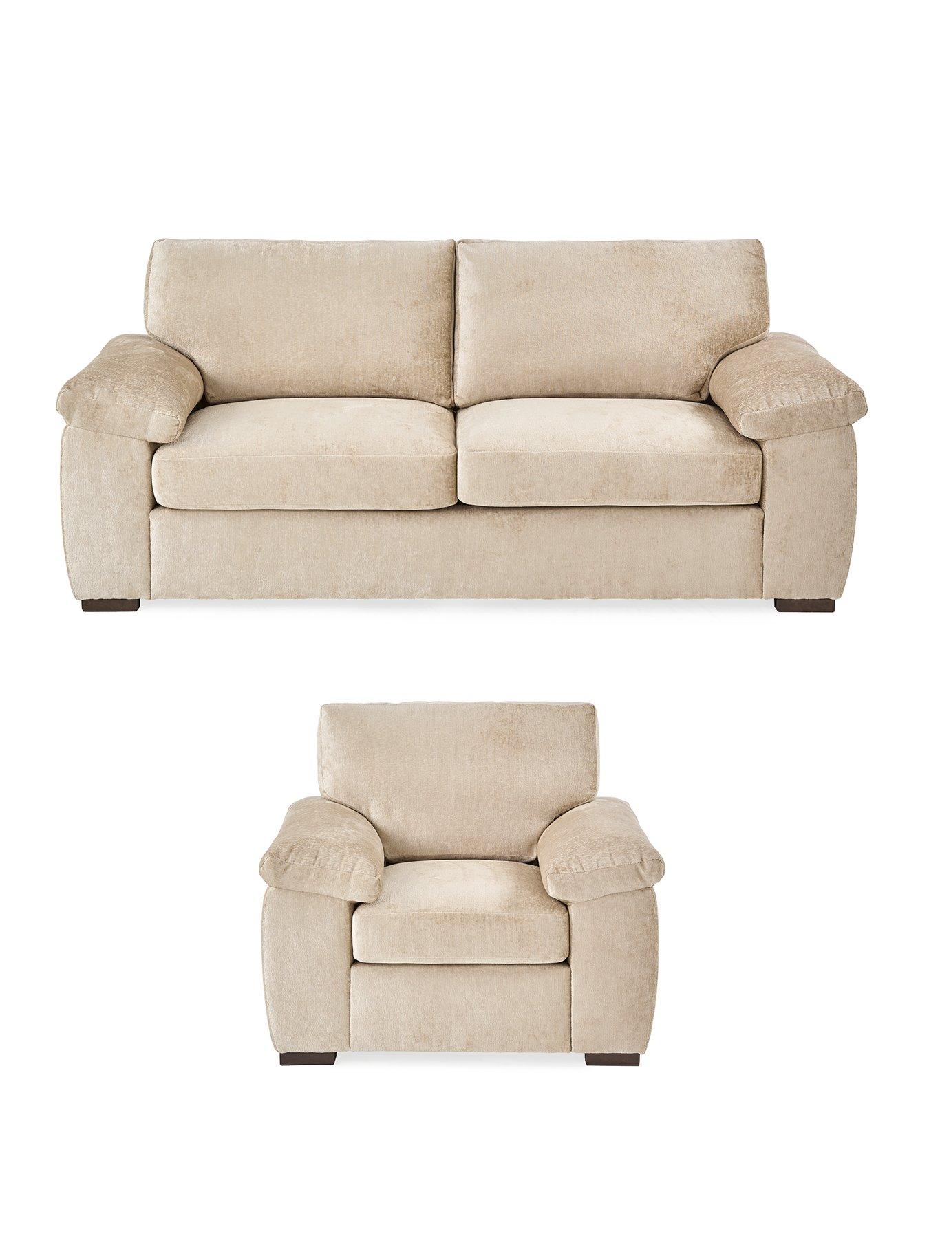 Image 2 of 7 of The Very Collection Salerno Standard Back Fabric 3 Seater Sofa + Armchair Set (Buy &amp; SAVE!) - Natural - FSC&reg; Certified